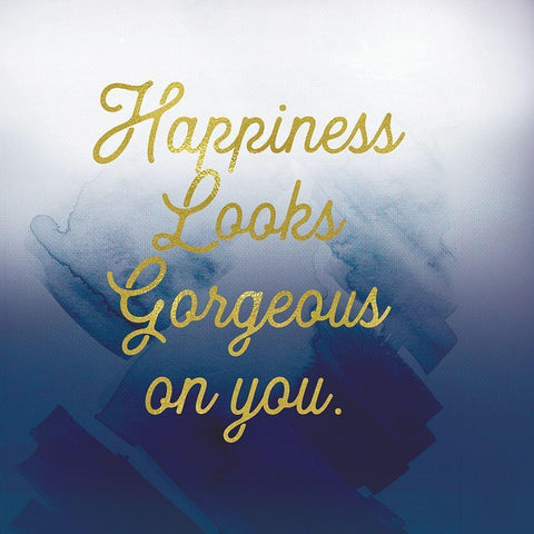 Happiness Looks Good Navy Black Modern Wood Framed Art Print with Double Matting by Lula Bijoux and Company