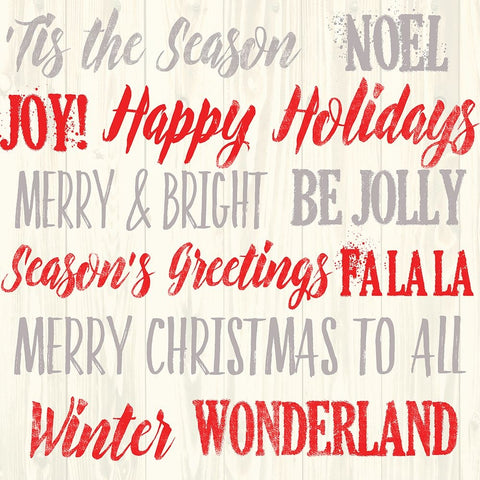 Holiday Words 1 V3 White Modern Wood Framed Art Print with Double Matting by Lula Bijoux And Company