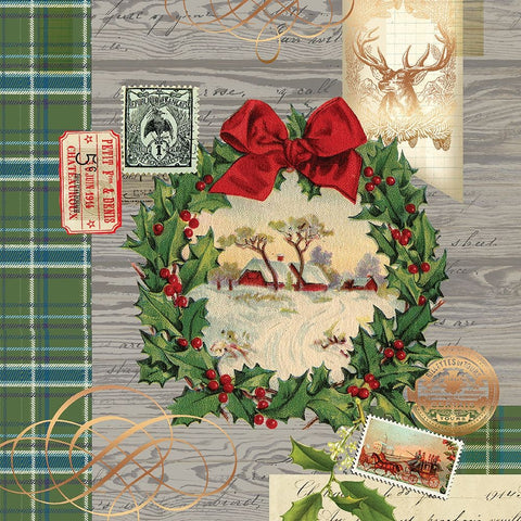 Holiday Wreath White Modern Wood Framed Art Print with Double Matting by Lula Bijoux And Company