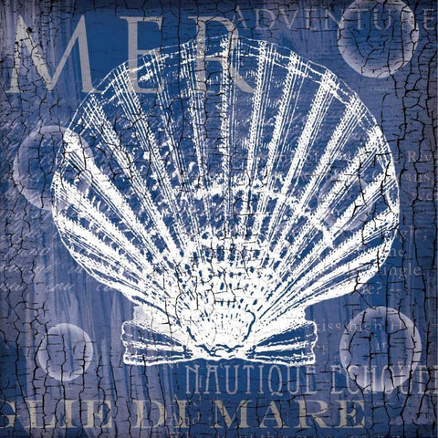 Navy Clam Black Ornate Wood Framed Art Print with Double Matting by Lula Bijoux and Company