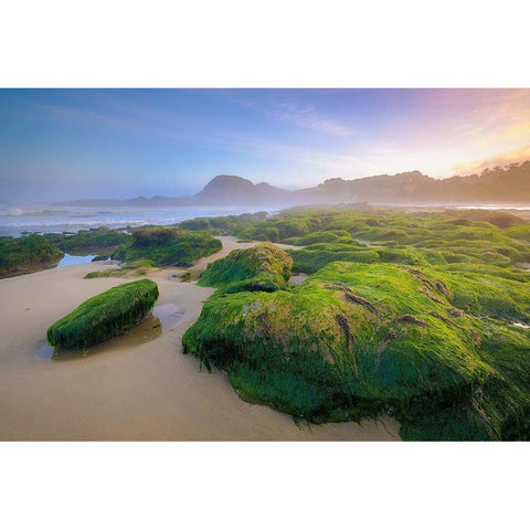 Green Rocks White Modern Wood Framed Art Print by Taylor, Glenn