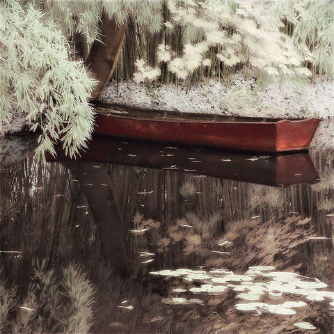 Bateau a Giverney Black Modern Wood Framed Art Print by Poinski, Dianne
