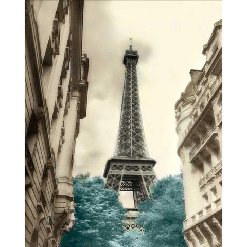 Teal Eiffel Tower 1 Gold Ornate Wood Framed Art Print with Double Matting by Poinski, Dianne