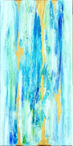 Blue Gold Abstract White Modern Wood Framed Art Print with Double Matting by Jenner, Roya