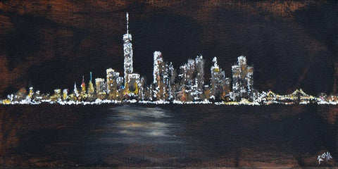 Abstract NYC Skyline Black Ornate Wood Framed Art Print with Double Matting by Jenner, Roya