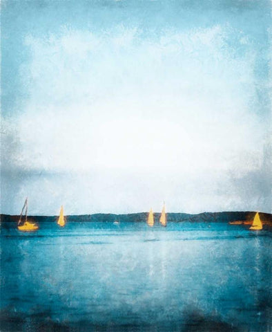 Seaview Painted Sailboats Black Ornate Wood Framed Art Print with Double Matting by Rowland, Joseph