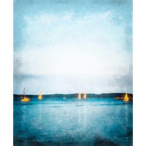 Seaview Painted Sailboats Black Modern Wood Framed Art Print by Rowland, Joseph