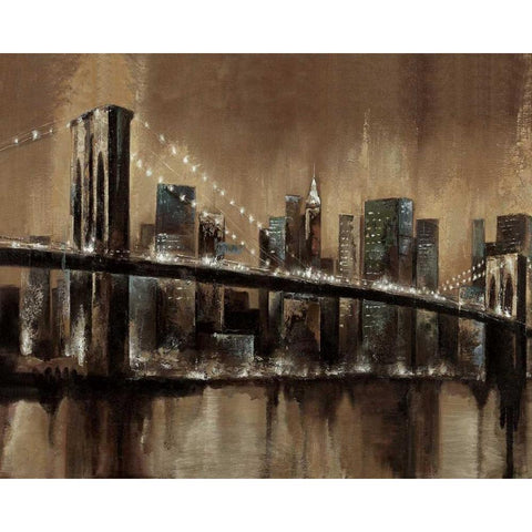 Brooklyn After Dark White Modern Wood Framed Art Print by Sunny