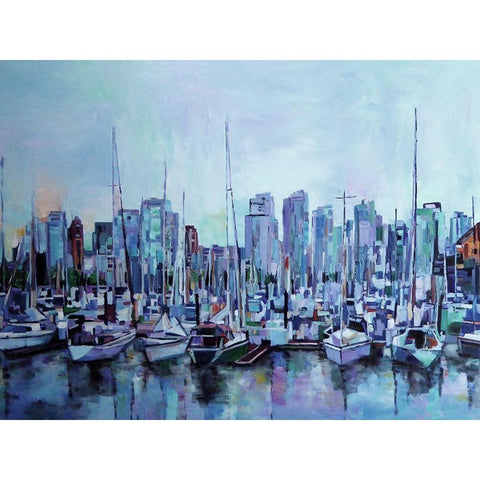 Harbour Views Black Modern Wood Framed Art Print with Double Matting by Ghanooni, Sarah