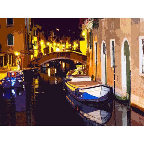 Gondola Night Gold Ornate Wood Framed Art Print with Double Matting by Ghanooni, Sarah