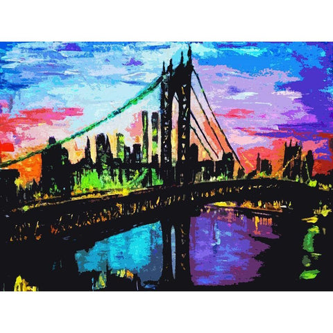 Brooklyn Bridge Sky Black Modern Wood Framed Art Print with Double Matting by Ghanooni, Sarah