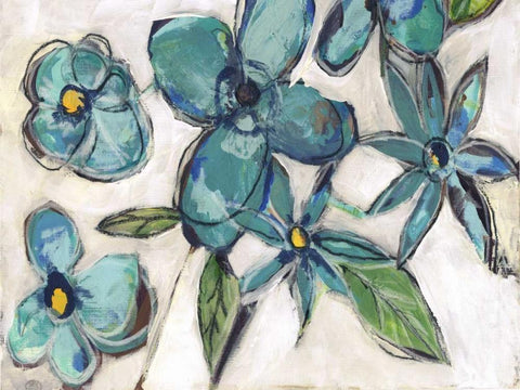 Aqua Flora A2 Black Ornate Wood Framed Art Print with Double Matting by Haynes, Smith
