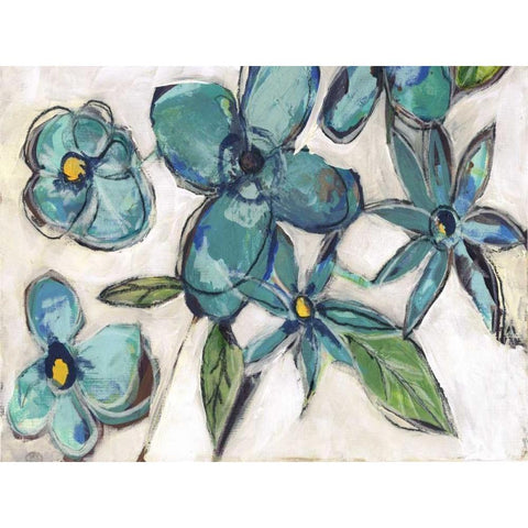 Aqua Flora A2 Black Modern Wood Framed Art Print by Haynes, Smith