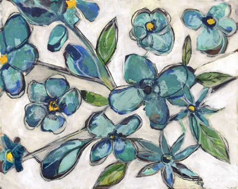 Aqua Flora Black Ornate Wood Framed Art Print with Double Matting by Haynes, Smith