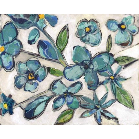 Aqua Flora White Modern Wood Framed Art Print by Haynes, Smith