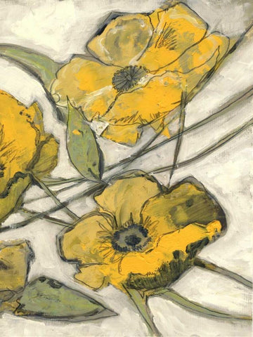 Citron Flora B1 White Modern Wood Framed Art Print with Double Matting by Haynes, Smith