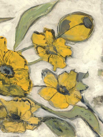 Citron Flora B2 White Modern Wood Framed Art Print with Double Matting by Haynes, Smith