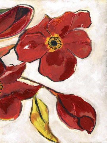 Red Flora C1 Black Ornate Wood Framed Art Print with Double Matting by Haynes, Smith