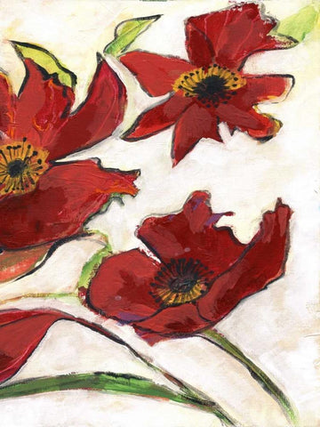 Red Flora C2 Black Ornate Wood Framed Art Print with Double Matting by Haynes, Smith
