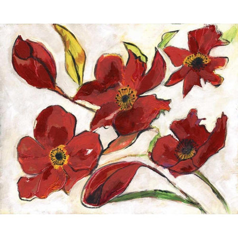 Red Flora White Modern Wood Framed Art Print by Haynes, Smith