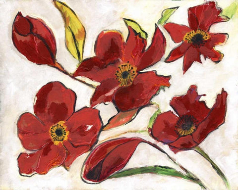 Red Flora Black Ornate Wood Framed Art Print with Double Matting by Haynes, Smith