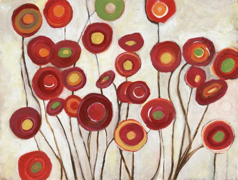 Flora Discs in Reds White Modern Wood Framed Art Print with Double Matting by Haynes, Smith