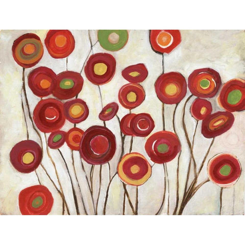 Flora Discs in Reds Black Modern Wood Framed Art Print with Double Matting by Haynes, Smith