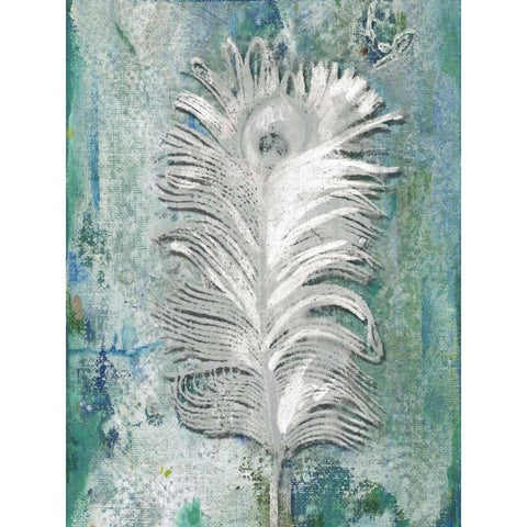 Silvery Peacock 1 Black Modern Wood Framed Art Print with Double Matting by Haynes, Smith