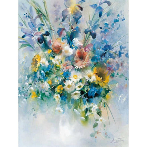 Floral Bouquet 1 White Modern Wood Framed Art Print by May