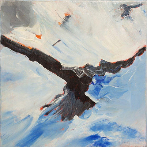 Crow In Flight Black Modern Wood Framed Art Print by Lewis, Sharalee