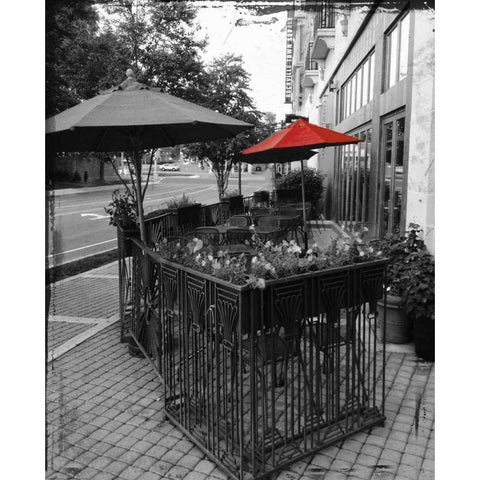 Red Restaurant Umbrella Pop White Modern Wood Framed Art Print by Lewis, Sheldon