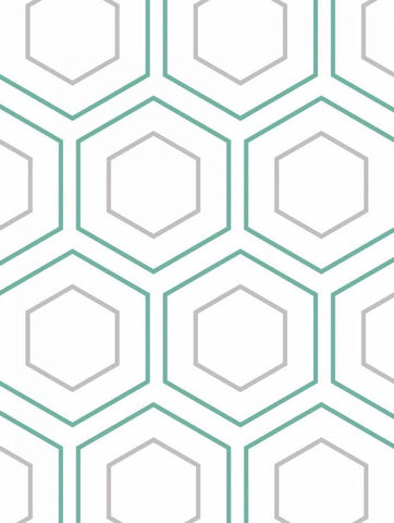 Geo In Teal White Modern Wood Framed Art Print with Double Matting by Lewis, Sheldon