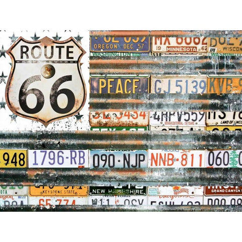 Route 66 America Gold Ornate Wood Framed Art Print with Double Matting by Lewis, Sheldon