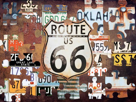 Route 66 Puzzle White Modern Wood Framed Art Print with Double Matting by Lewis, Sheldon