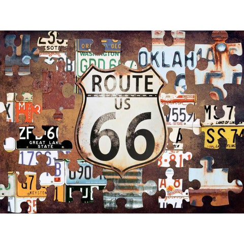 Route 66 Puzzle Black Modern Wood Framed Art Print with Double Matting by Lewis, Sheldon