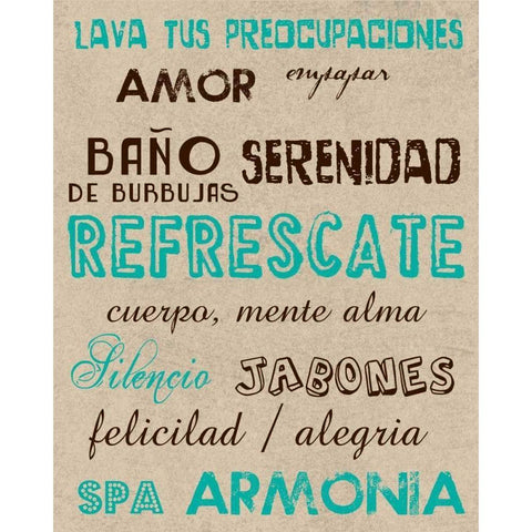 Spanish Typography Bath Black Modern Wood Framed Art Print with Double Matting by Lewis, Sheldon