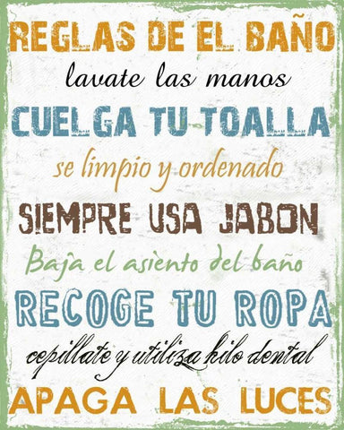 Spanish Bath Rules Black Ornate Wood Framed Art Print with Double Matting by Lewis, Sheldon