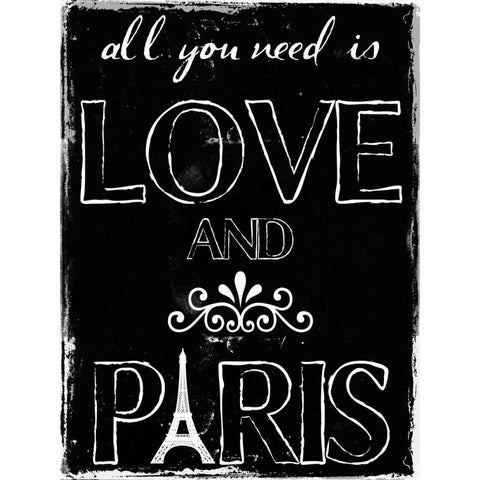 Love And Paris BW Gold Ornate Wood Framed Art Print with Double Matting by Lewis, Sheldon