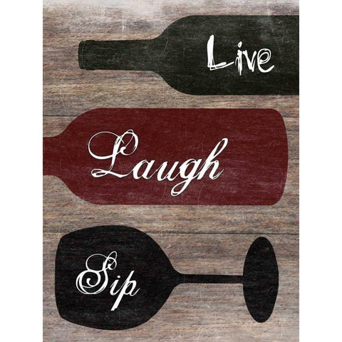 Live Laugh Sip White Modern Wood Framed Art Print by Lewis, Sheldon