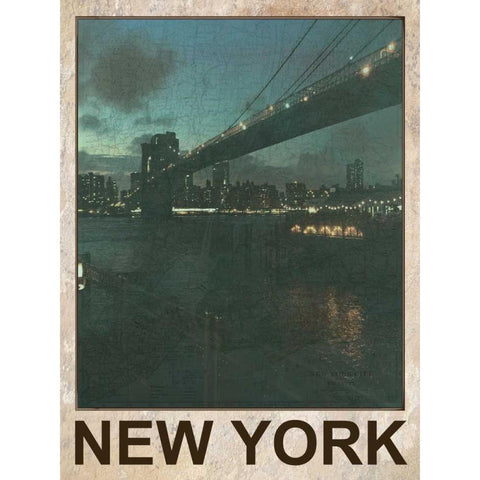 New York Night Black Modern Wood Framed Art Print with Double Matting by Lewis, Sheldon