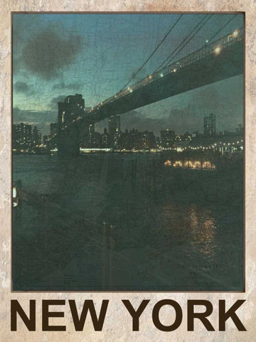 New York Night Black Ornate Wood Framed Art Print with Double Matting by Lewis, Sheldon