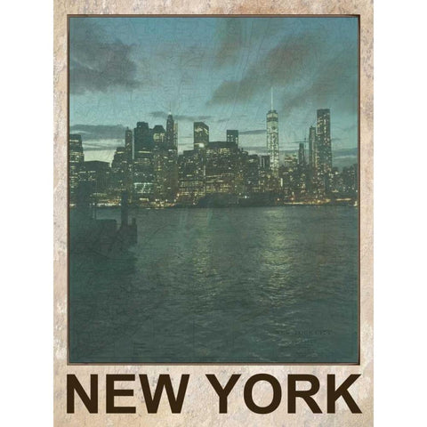 New York Night 2 Gold Ornate Wood Framed Art Print with Double Matting by Lewis, Sheldon