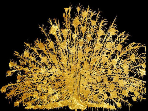 Golden Peacock 4 Black Ornate Wood Framed Art Print with Double Matting by Lewis, Sheldon