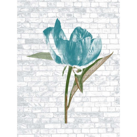 Blue Brick Floral Black Modern Wood Framed Art Print by Lewis, Sheldon
