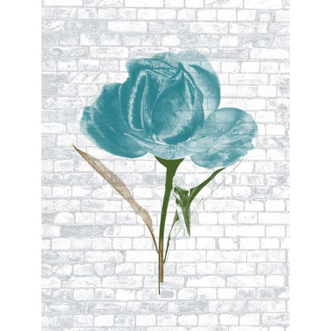 Blue Brick Floral 2 White Modern Wood Framed Art Print by Lewis, Sheldon