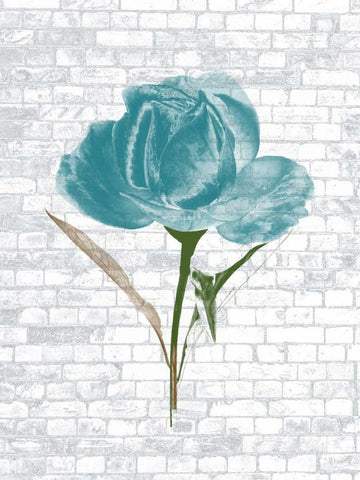 Blue Brick Floral 2 White Modern Wood Framed Art Print with Double Matting by Lewis, Sheldon