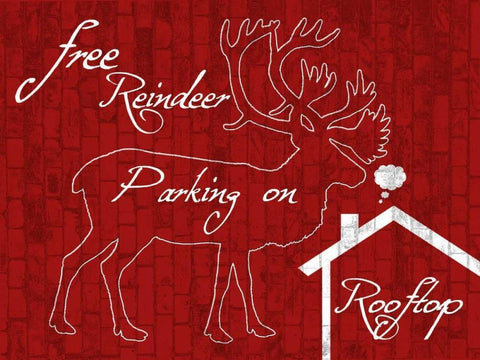 Free Reindeer Parking White Modern Wood Framed Art Print with Double Matting by Lewis, Sheldon