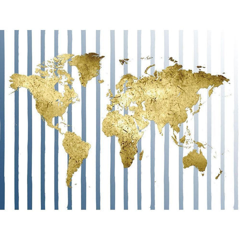 Striped Map Gold Ornate Wood Framed Art Print with Double Matting by Lewis, Sheldon