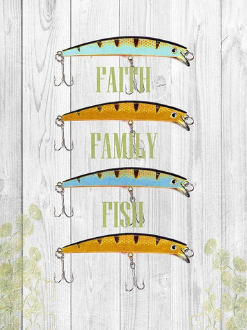 Faith Family Fish White Modern Wood Framed Art Print with Double Matting by Lewis, Sheldon