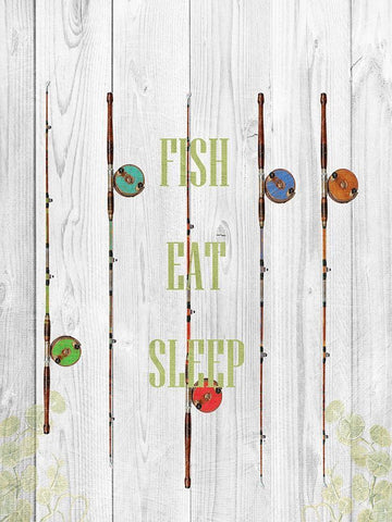 Fish Eat Sleep White Modern Wood Framed Art Print with Double Matting by Lewis, Sheldon